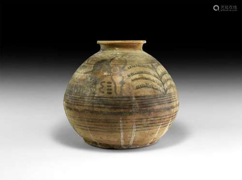 Indus Valley Painted Jar with Palms and Bovines
