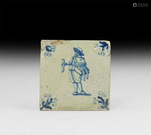 Post Medieval Dutch Tile with Hawker