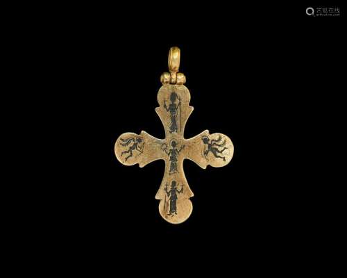 Post Medieval Gold Cross Pendant with Saints