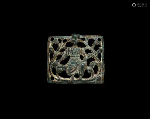 Medieval Gilt Openwork Belt Mount with Figure