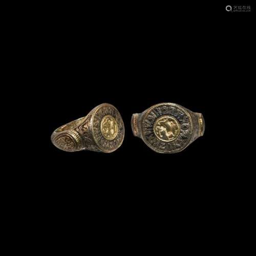 Medieval Gilt Silver Signet Ring with Lion
