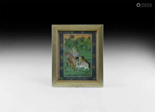 Antique Framed Persian Horsemen Painting