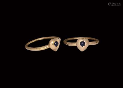 Medieval Gold Ring with Heart-Shaped Bezel and Sapphire