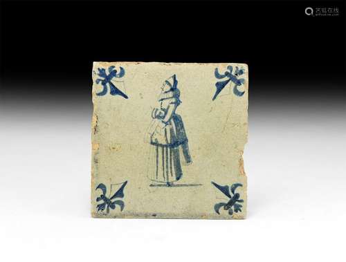 Post Medieval Dutch Tile with Lady of Fashion