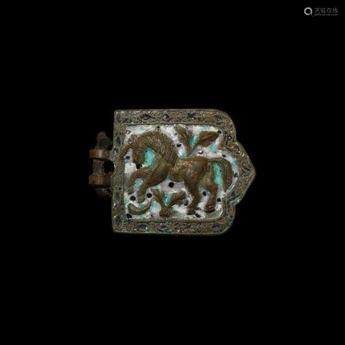 Medieval Enamelled Belt Buckle with Horse