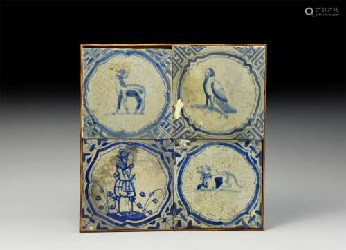 Dutch Tiles with Pikeman and Hunting Dog