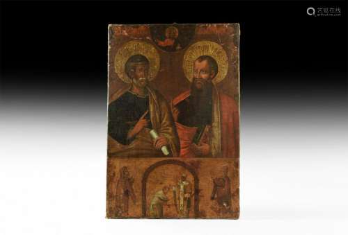 Greek Painting with Saints and Benediction Scene