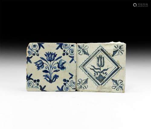 Post Medieval Dutch Tulip Tile Pair