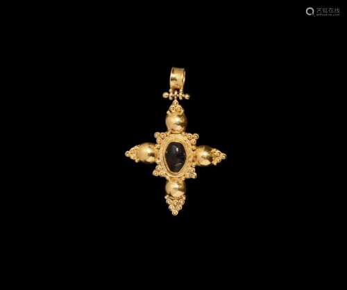 Post Medieval Gold Cross Pendant with Garnet