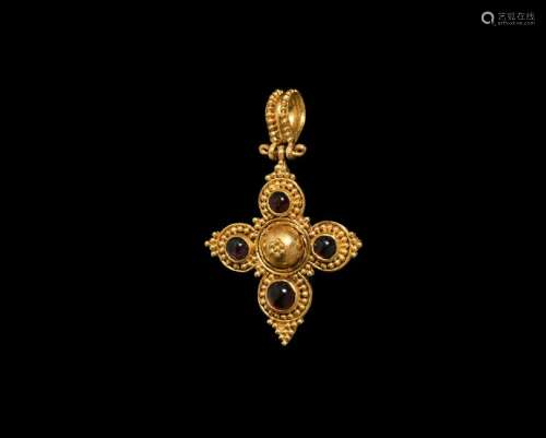Post Medieval Gold Cross Pendant with Garnets