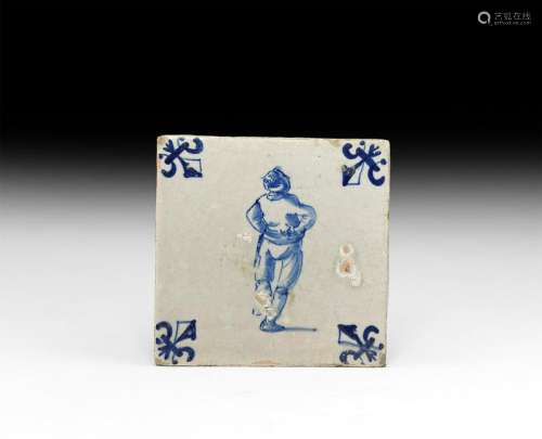Post Medieval Dutch Tile with Advancing Figure