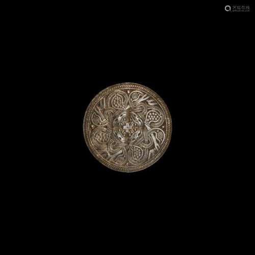 Post Medieval Viking Style Gilt Silver Disc Brooch