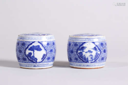 A Pair of Chinese Blue and White Porcelain Candle Holder