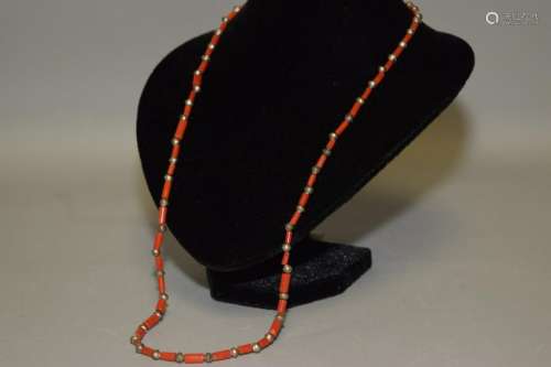 Red Coral and Silver Bead Necklace