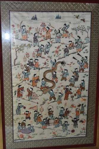 19-20th C. Chinese Embroidery of Hundred Boys