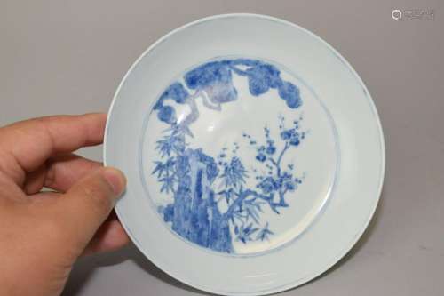 Chinese Blue and White Three Friends Plate, Xuande Mark