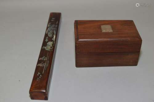 19th C. Chinese Jade Inlay Hongmu Box