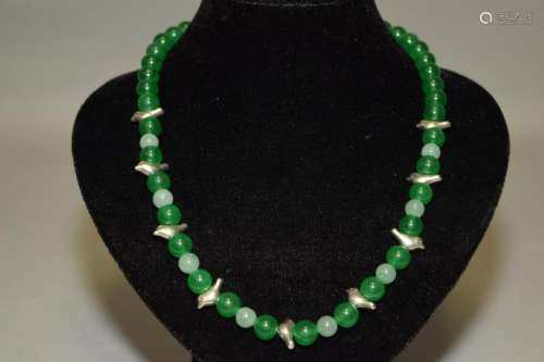 Green Quartz and Silver Bird Beads Necklace