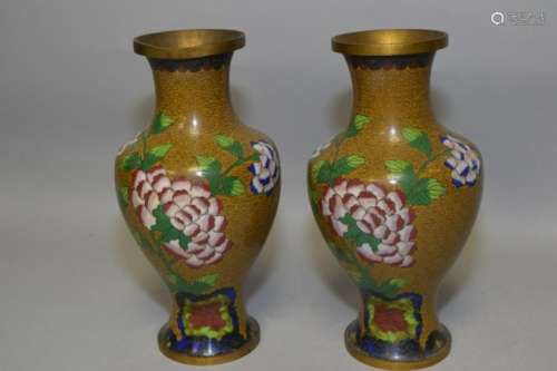 Pair of 19-20th C. Chinese Cloisonne Vases