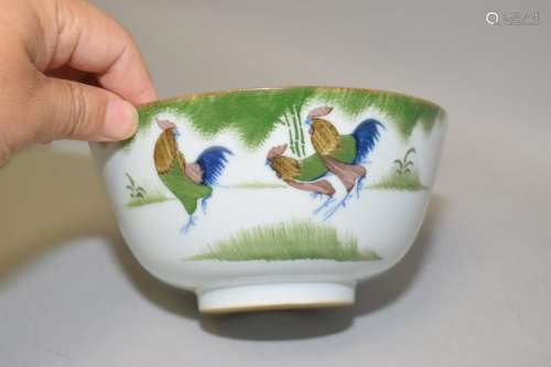 19th C. Chinese Enameled Blue and White Bowl