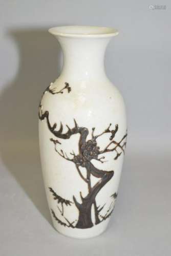 19-20th C. Chinese Faux Ge Glaze Pate-sur-Pate Vase