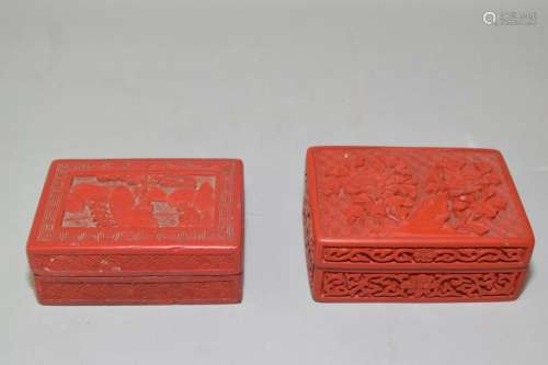 Two Chinese Cinnabar Carved Boxes