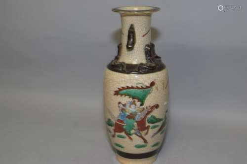 19-20th C. Chinese Faux Ge Glaze Wucai Vase