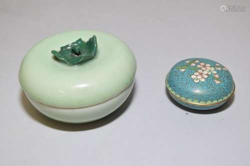 Chinese Pea Glaze and Cloisonne Seal Ink Box