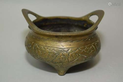 Chinese Bronze Three-Foot Censer, Xuande Mark