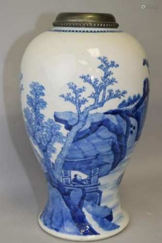 Kangxi Period Chinese Blue and White Vase Lamp