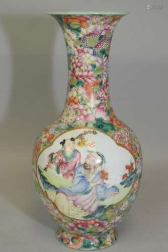 19-20th C. Chinese Famille Rose Hundred Flower Vase
