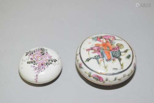 Two 19th C. Chinese Famille Rose Stamp Ink Box
