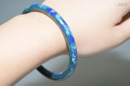 Chinese Blue Cloisonne Bangle Bracelet