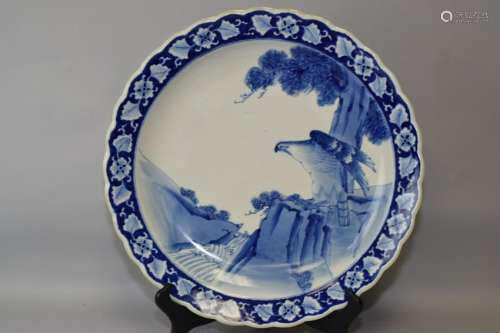 19th C. Japanese Blue and White Hawk Plate