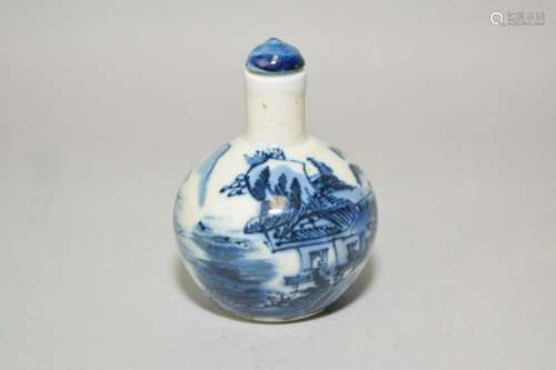 19-20th C. Chinese Blue and White Snuff Bottle