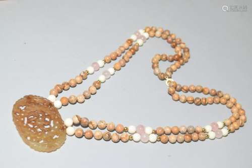 Chinese Yellow Jade Carved Necklace