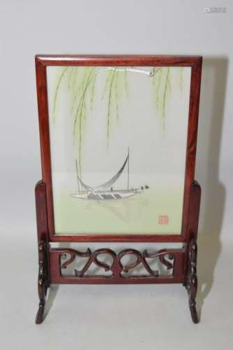 20th C. Chinese SuZhou Embroidered Table Screen