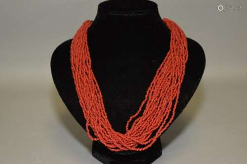 Multi-strand Red Coral Bead Necklace