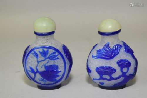 Two Chinese Blue and Clear Peking Glass Snuff Bottle