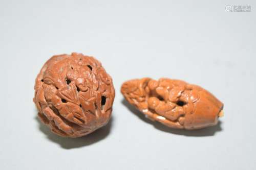 Two Chinese Nut Carvings
