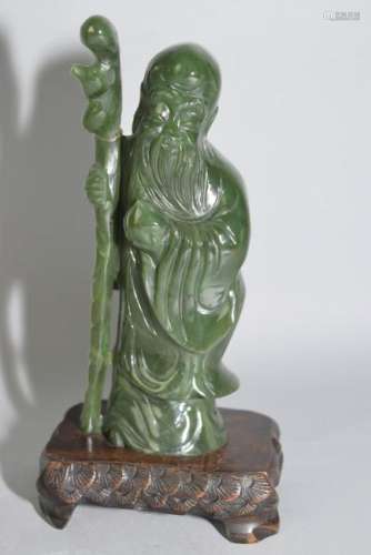 19-20th C. Chinese Spinach Jade Carved Shoulao