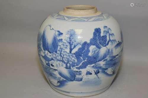 19th C. Chinese Blue and White Landscape Jar
