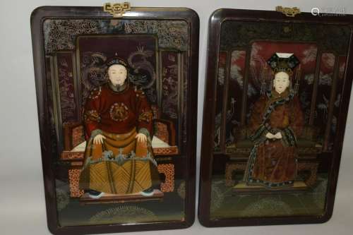 Pair of Chinese Reverse Glass Paintings