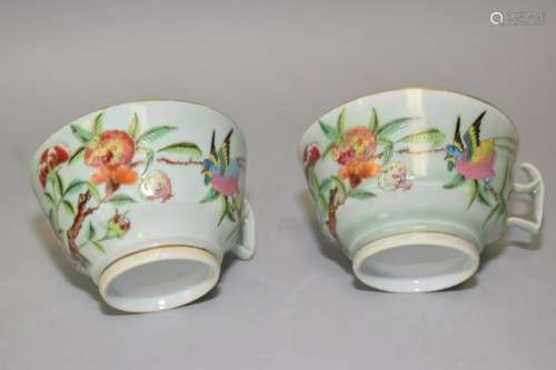 Pair of 18-19th C. Chinese Pea Glaze Famille Rose
