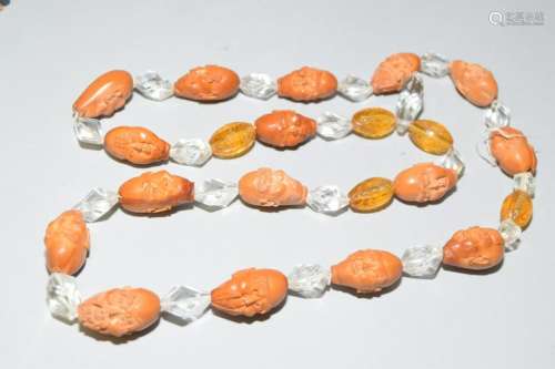 Chinese Nut Carved Rohan Bead Necklace