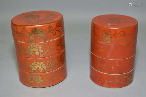 Two Republic Chinese Iron Red Glaze Snack Boxes