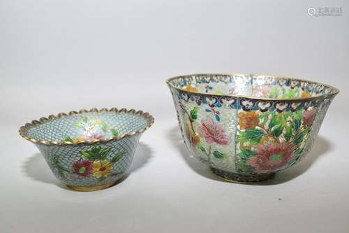 Two Chinese Peking Glass Cloisonne Bowls