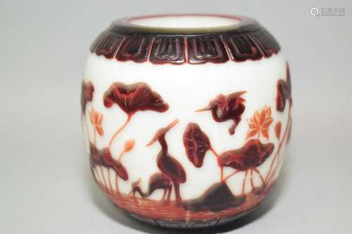 Chinese Red White Peking Glass Jar