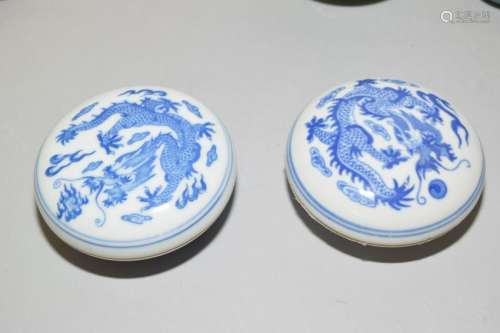 Two Chinese Blue and White Dragon Seal Ink