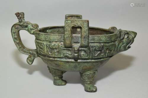 Chinese Faux Bronze Pig Shape Zun